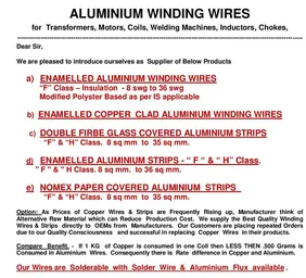 Enamelled Aluminium Winding wires , Strips, Fibre Glass Strips, Uninyvin Cables, Control Panel Cables